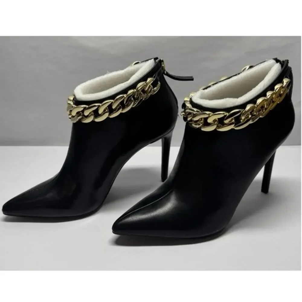 NEW I.N.C. International Concepts Radeyah Chain Booties Black 8.5M Pointed Toe
